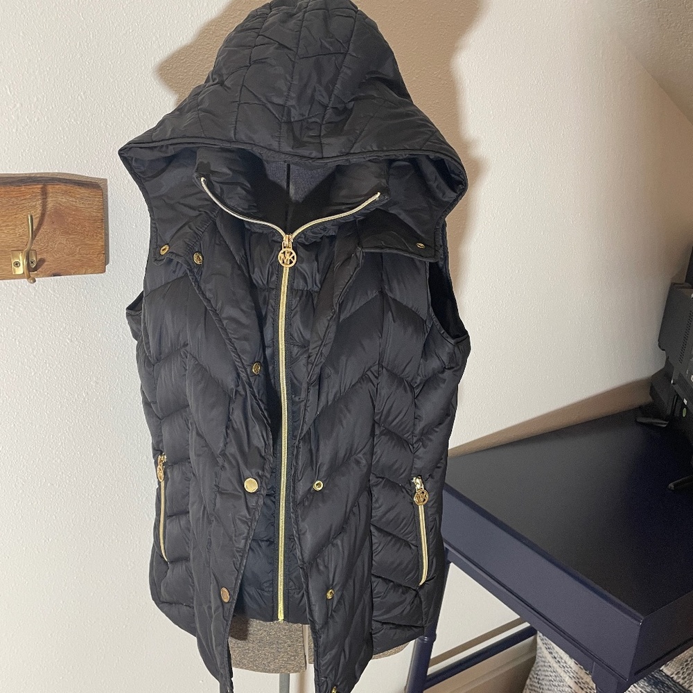 Michael Kors Black and Gold Puffer Vest